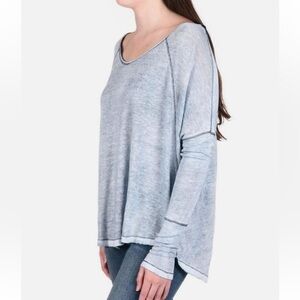 Free People Macchiato Blue Linen Blend Dolman Sleeve Top